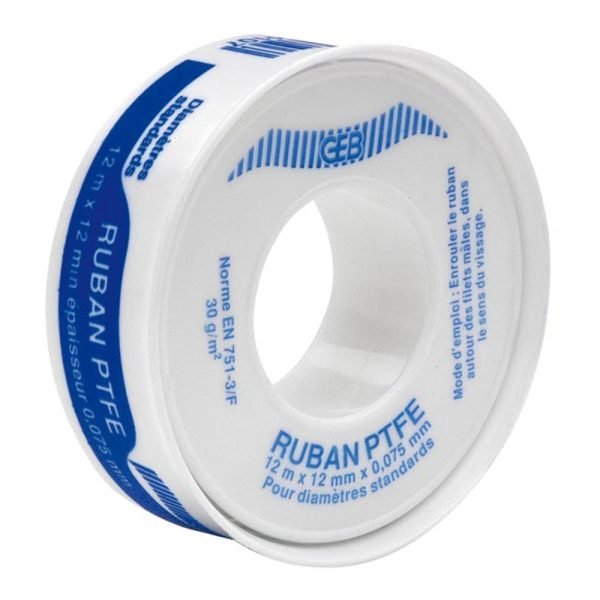 Ruban teflon pour plomberie PTFE standard L 12mmx12mx0,075